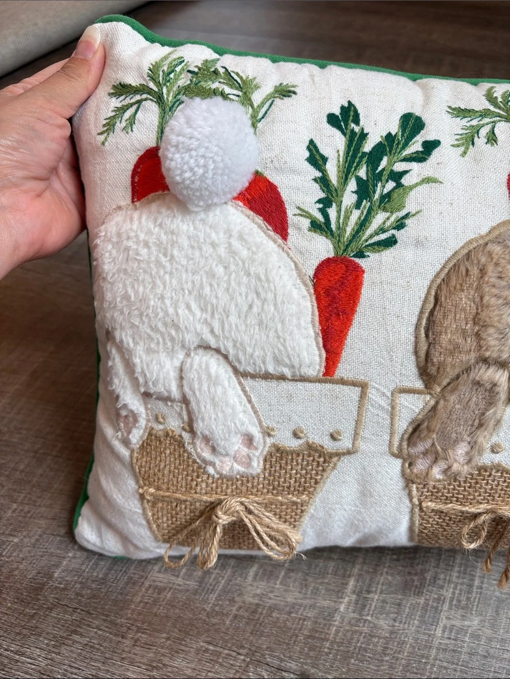 Pier 1 Imports Bunny Garden Lumbar Pillow Easter Decor Fuzzy Cotton Tail
